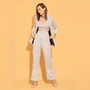 TORQADORN grey chikankari blazer 3 piece set